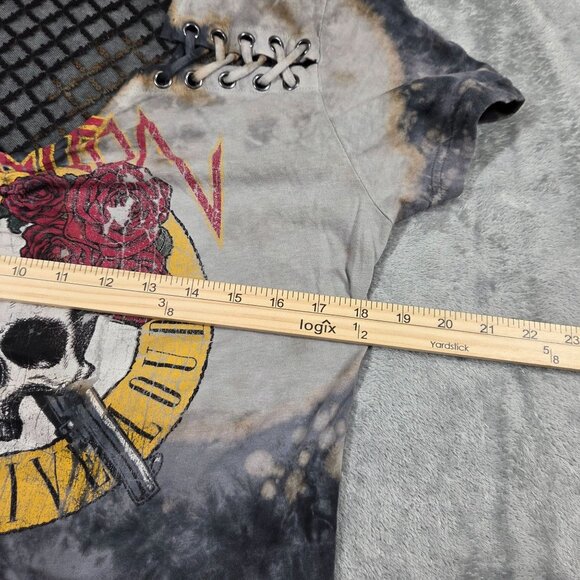 Affliction Top Womens S Black Gray Tie Dye Lace Back Skull Roses Gothic Grunge - Picture 4 of 5